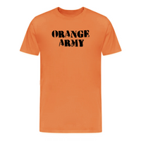 Load image into Gallery viewer, Orange Army Bitcoin T-Shirt in burnt orange with bold stencil text
