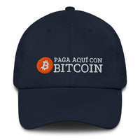 Load image into Gallery viewer, Paga Aquí Con Bitcoin (Letras Blancas) Español Dad Hat-fomo21
