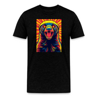 Load image into Gallery viewer, Black graphic tee featuring vibrant pop art honey badger with bitcoin eyes and radiant red-yellow background
