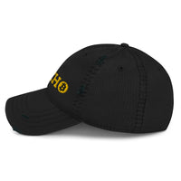 Load image into Gallery viewer, Psycho (Gold Embroidery) Bitcoin Distressed Dad Hat-Dad Hat-fomo21
