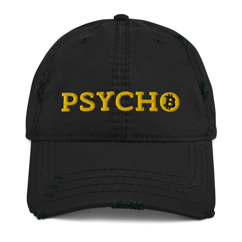 Psycho (Gold Embroidery) Bitcoin Distressed Dad Hat-fomo21