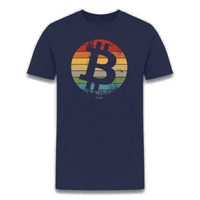 Load image into Gallery viewer, Retro Bitcoin T-Shirt in Heather Midnight Navy with vintage Bitcoin logo design
