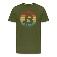 Load image into Gallery viewer, Retro Bitcoin T-Shirt in Olive with vintage Bitcoin logo design
