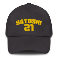Load image into Gallery viewer, Satoshi 21 (Gold Embroidery) Bitcoin Dad Hat-Dad Hat-fomo21
