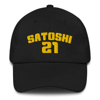 Load image into Gallery viewer, Satoshi 21 (Gold Embroidery) Bitcoin Dad Hat-Dad Hat-fomo21
