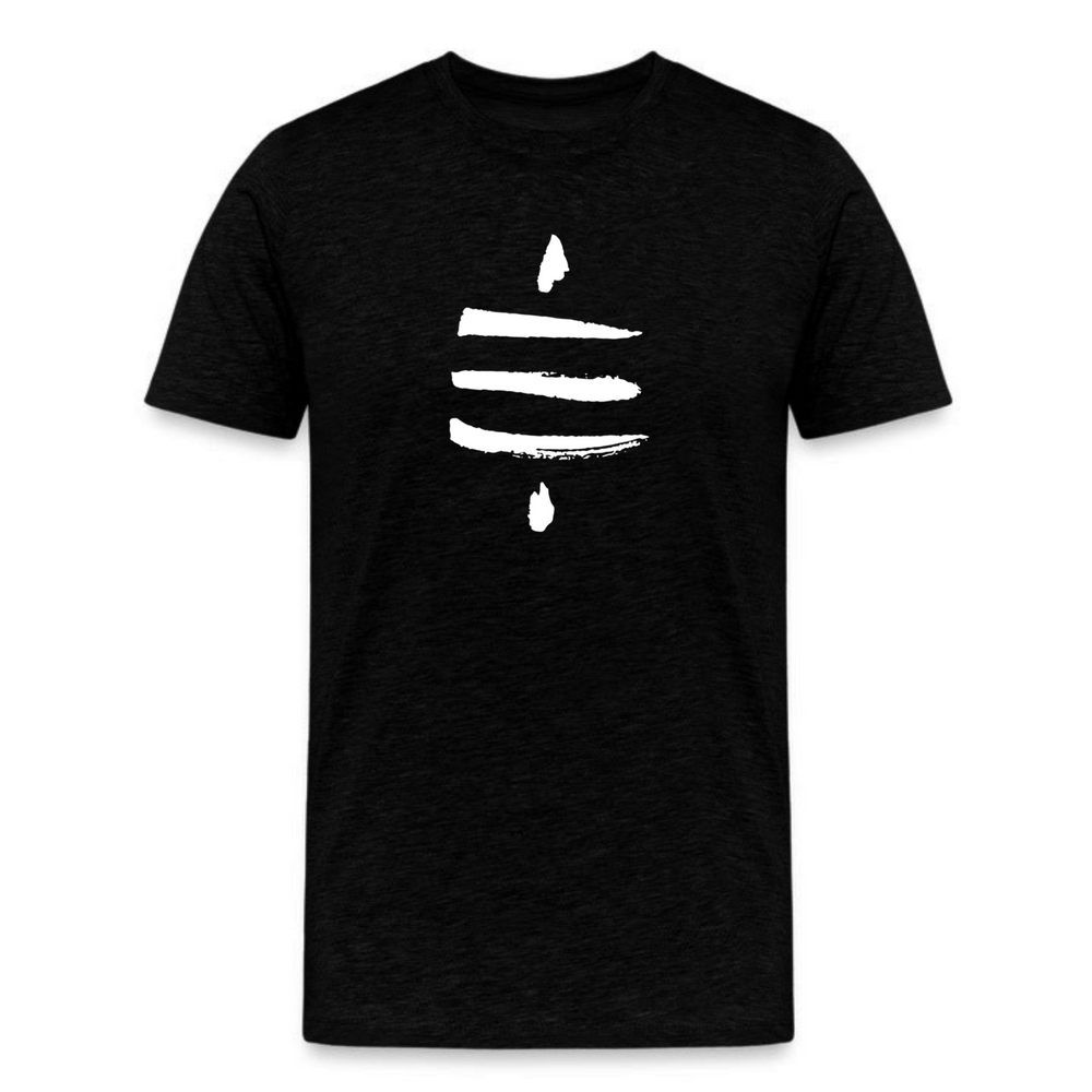 Black Bitcoin t-shirt featuring white Satoshi Sat symbol in minimalist brush stroke style