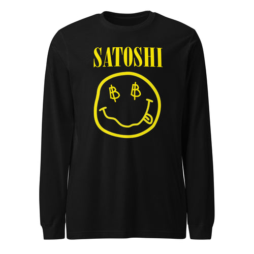Satoshi Smiley Face Bitcoin Long Sleeve T-Shirt-fomo21