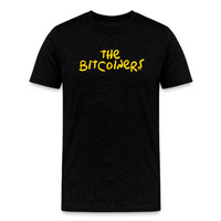 Load image into Gallery viewer, Black The Bitcoin Springfield t-shirt with yellow cartoon-style text logo
