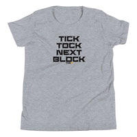 Load image into Gallery viewer, Tick Tock Next Block Bitcoin Youth T-Shirt-Youth T-Shirt-fomo21
