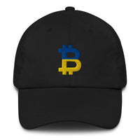 Load image into Gallery viewer, Ukrainian Flag Bitcoin B Dad Hat-fomo21
