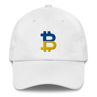 Load image into Gallery viewer, Ukrainian Flag Bitcoin B Dad Hat-fomo21
