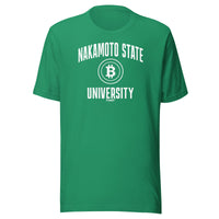 Load image into Gallery viewer, Nakamoto State University (White) Bitcoin T-Shirt - fomo21
