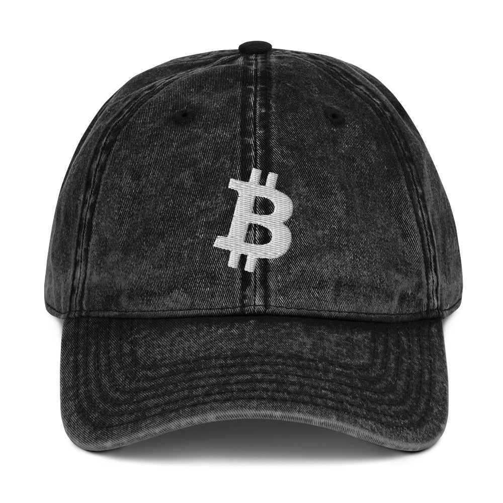 Simply Bitcoin White Embroidery Vintage Hat