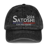 Load image into Gallery viewer, Satoshi For President 2024 (White Embroidery) Bitcoin Vintage Hat - fomo21
