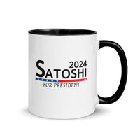 Load image into Gallery viewer, Satoshi For President 2024 (Black Lettering) Bitcoin Coffee Mug - fomo21
