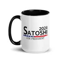 Load image into Gallery viewer, Satoshi For President 2024 (Black Lettering) Bitcoin Coffee Mug - fomo21
