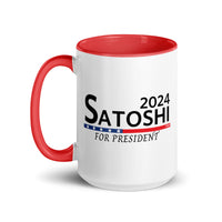 Load image into Gallery viewer, Satoshi For President 2024 (Black Lettering) Bitcoin Coffee Mug - fomo21
