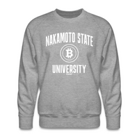 Load image into Gallery viewer, Nakamoto State University (White) Bitcoin Crewneck Sweatshirt - fomo21
