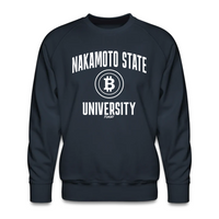 Load image into Gallery viewer, Nakamoto State University (White) Bitcoin Crewneck Sweatshirt - fomo21
