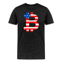 Load image into Gallery viewer, American Flag Bitcoin B T-Shirt in dark grey heather, patriotic crypto graphic tee
