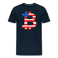 Load image into Gallery viewer, American Flag Bitcoin B T-Shirt in navy, blockchain-inspired USA flag design
