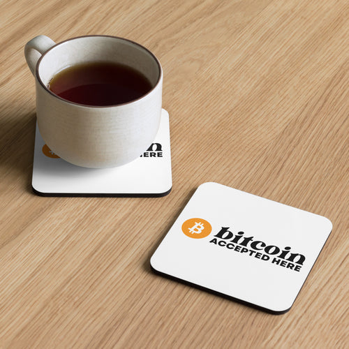 Bitcoin Accepted Here Cork-Back Coaster-fomo21
