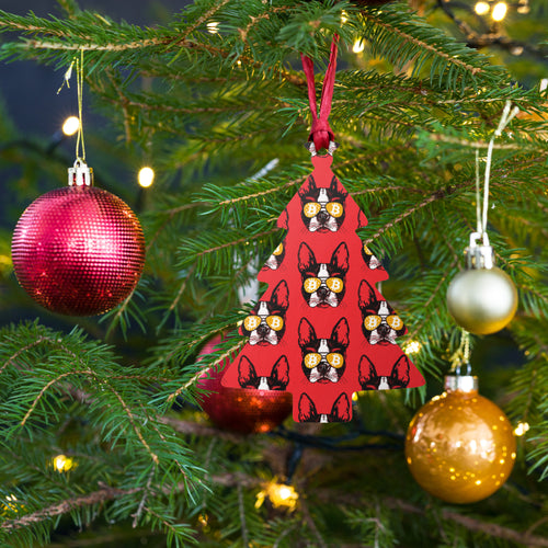 Bitcoin Is For The Dogs Red Wooden Christmas Ornament-fomo21