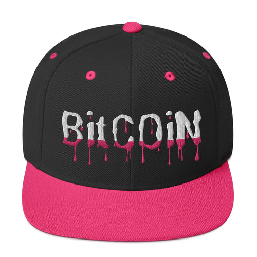 Bitcoin Neon Pink Drip (White Embroidery) Snapback Hat-fomo21