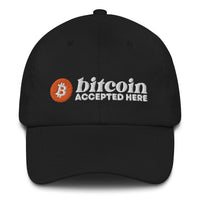 Load image into Gallery viewer, Bitcoin Accepted Here (White Lettering) Dad Hat - fomo21
