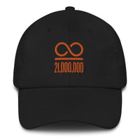 Load image into Gallery viewer, Infinity/21,000,000 (Orange Lettering) Bitcoin Dad Hat - fomo21

