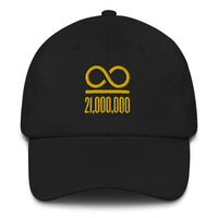 Load image into Gallery viewer, Infinity/21,000,000 (Gold Lettering) Bitcoin Dad Hat - fomo21
