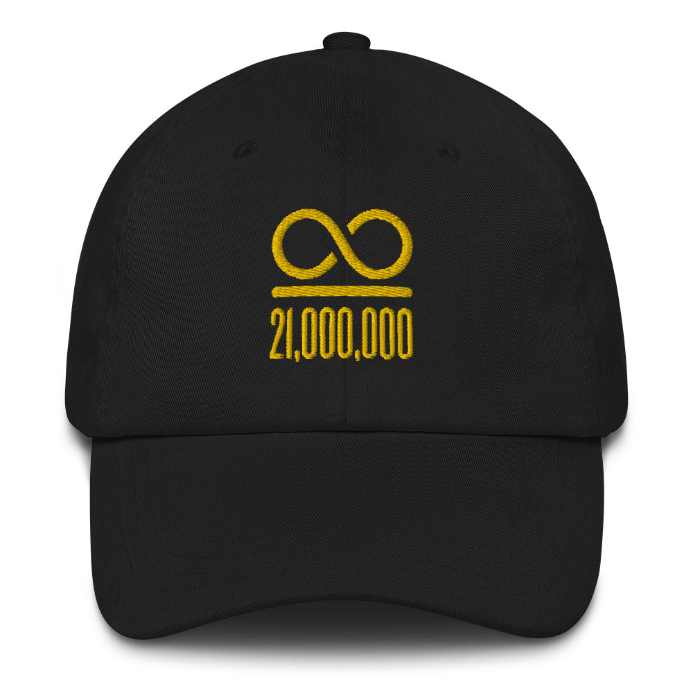 Infinity/21,000,000 (Gold Lettering) Bitcoin Dad Hat - fomo21
