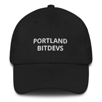 Load image into Gallery viewer, Portland BitDevs (White Lettering) Bitcoin Dad Hat - fomo21
