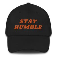 Load image into Gallery viewer, Stay Humble (Orange Lettering) Bitcoin Dad Hat - fomo21
