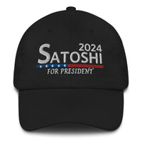 Load image into Gallery viewer, Satoshi For President 2024 (White Lettering) Bitcoin Dad Hat - fomo21
