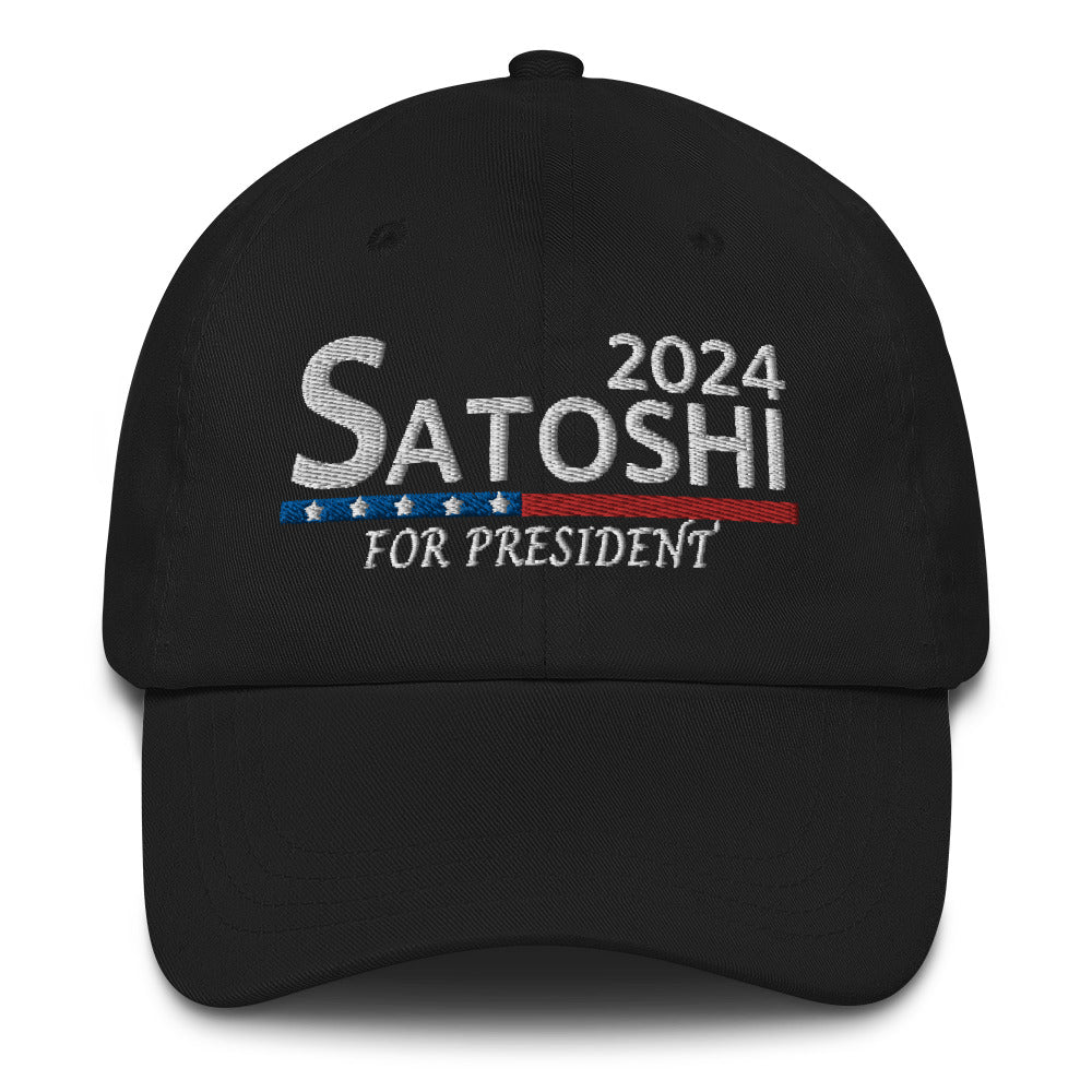 Satoshi For President 2024 (White Lettering) Bitcoin Dad Hat - fomo21