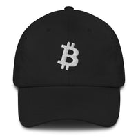 Load image into Gallery viewer, Bitcoin B Angled (White Embroidery) Dad Hat - fomo21
