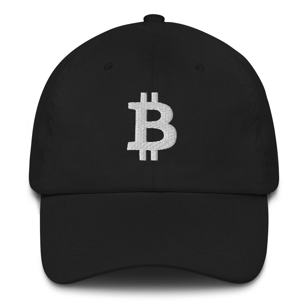 Bitcoin B (White Embroidery) Dad Hat - fomo21