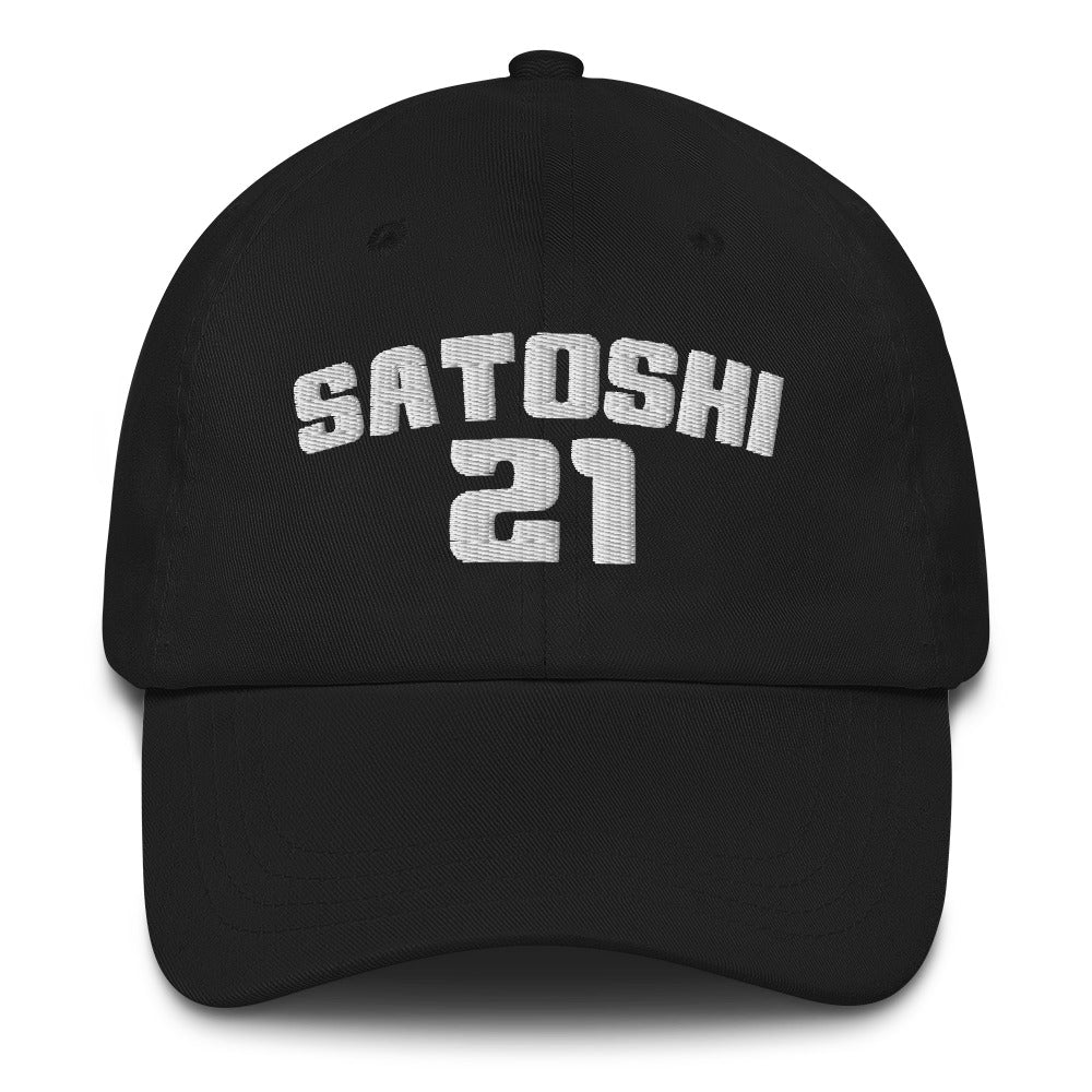 Satoshi 21 (White Embroidery) Bitcoin Dad Hat - fomo21