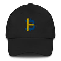 Load image into Gallery viewer, Swedish Flag Bitcoin B Dad Hat - fomo21
