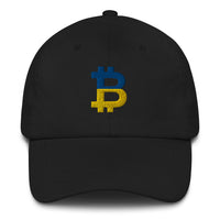 Load image into Gallery viewer, Ukrainian Flag Bitcoin B Dad Hat - fomo21
