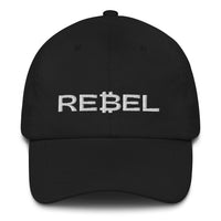 Load image into Gallery viewer, Rebel Bitcoin B (White Embroidery) Dad Hat - fomo21
