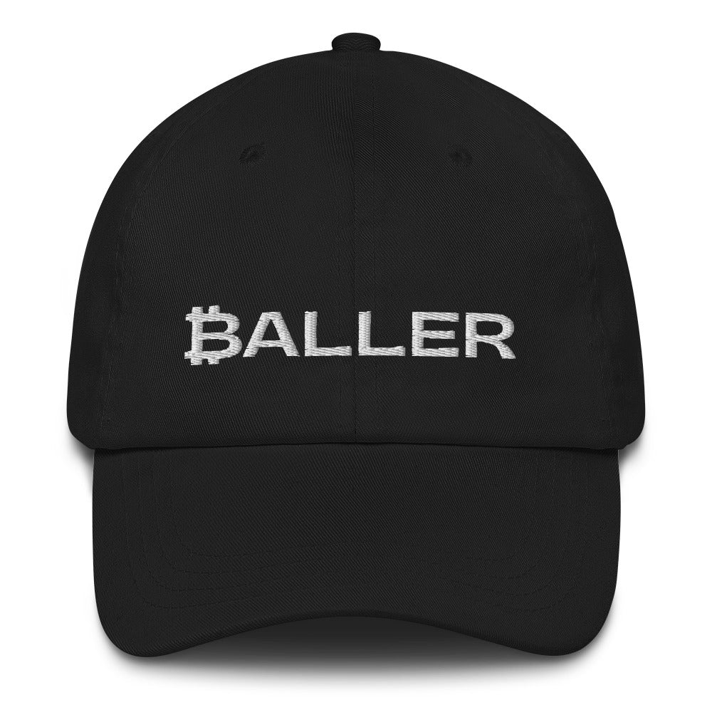 Baller Bitcoin B (White Embroidery) Dad Hat - fomo21