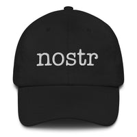 Load image into Gallery viewer, Nostr (White Embroidery) Bitcoin Dad Hat - fomo21
