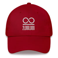 Load image into Gallery viewer, Infinity/21,000,000 (White Lettering) Bitcoin Dad Hat - fomo21
