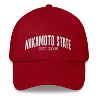 Load image into Gallery viewer, Nakamoto State Est. 2009 (White Embroidery) Bitcoin Dad Hat - fomo21
