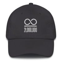 Load image into Gallery viewer, Infinity/21,000,000 (White Lettering) Bitcoin Dad Hat - fomo21
