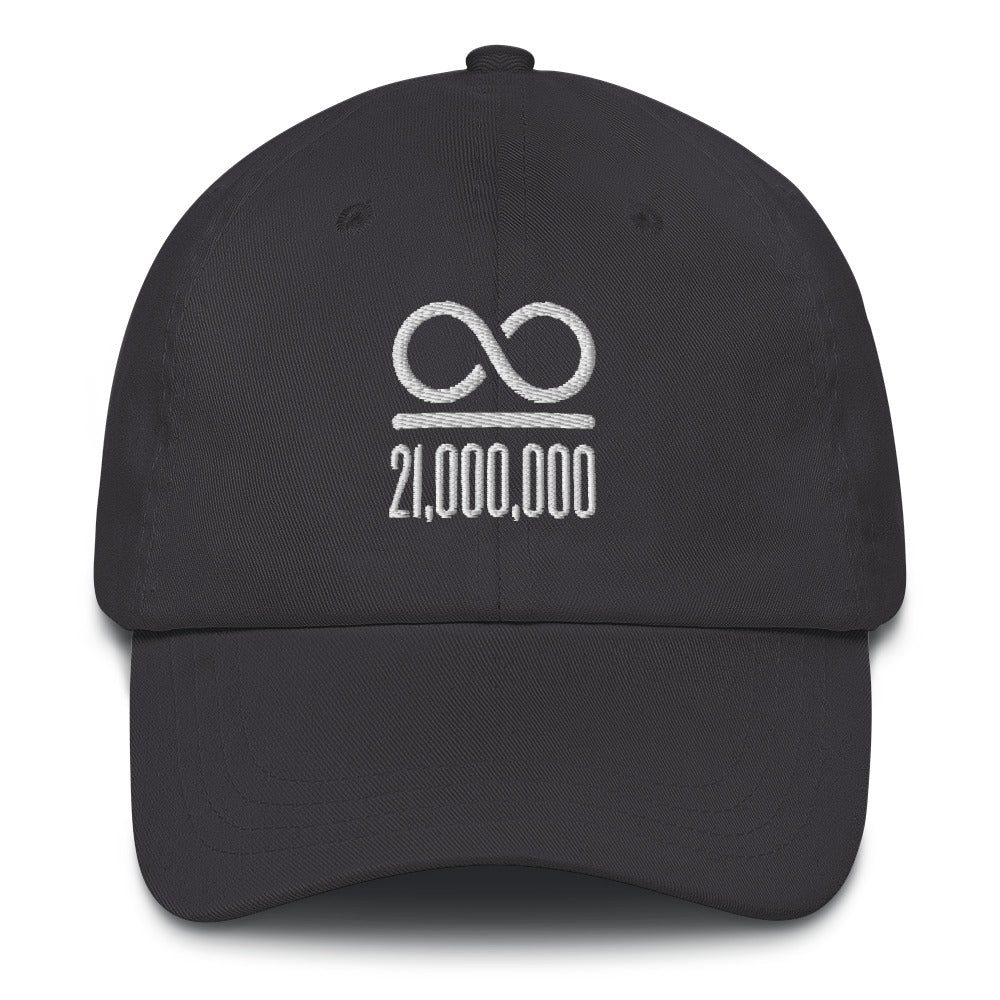 Infinity/21,000,000 (White Lettering) Bitcoin Dad Hat - fomo21