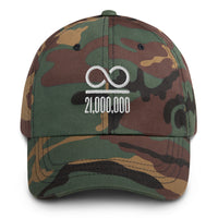 Load image into Gallery viewer, Infinity/21,000,000 (White Lettering) Bitcoin Dad Hat - fomo21
