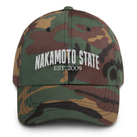 Load image into Gallery viewer, Nakamoto State Est. 2009 (White Embroidery) Bitcoin Dad Hat - fomo21
